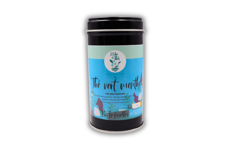 Thé vert menthe bio infusette pyramide fibre de maïs L'Eden des Thés boîte 15 sachets Bretagne